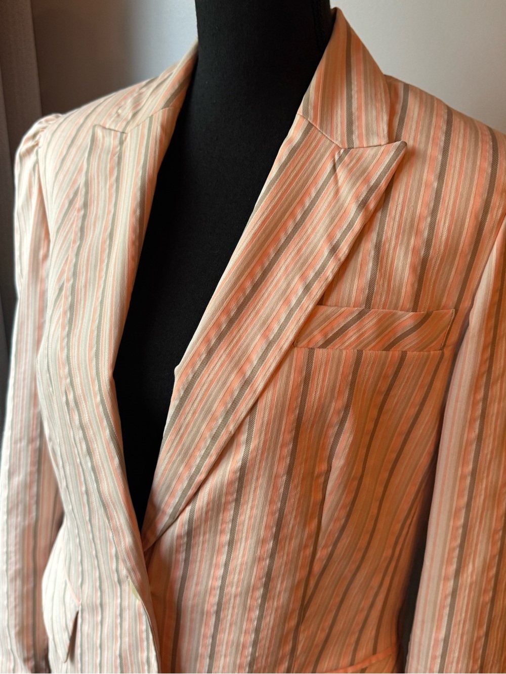 Striped Peach Pink Cotton-Blend Women's Blazer 14 - Picture 2 of 7